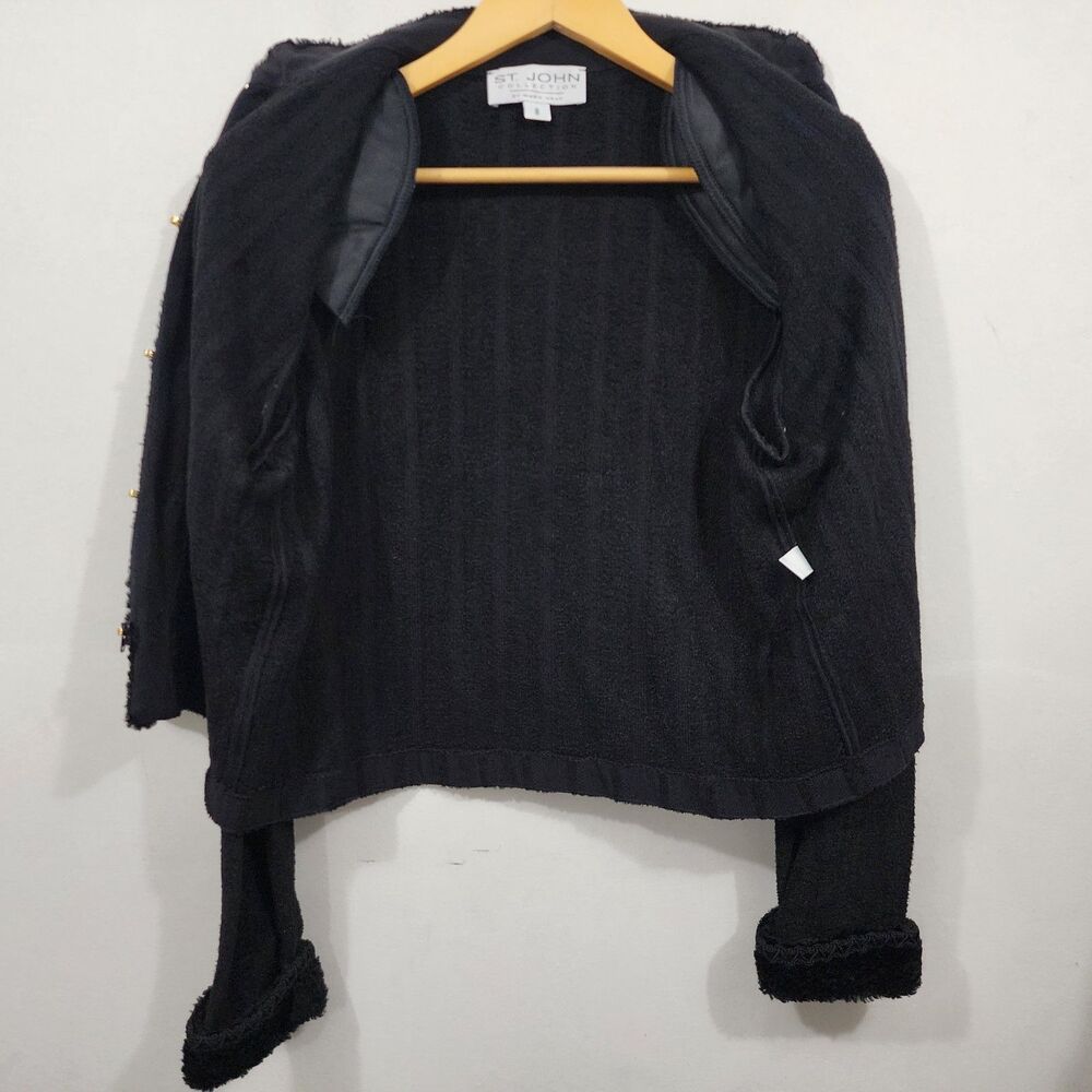 Vtg St John Marie Gray Chenille Boucle Cardigan Sweater Black Gold Zipper Knit 8 - Picture 3 of 11